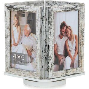 White 4x6 rotating picture frame box design tabletop photo display for home deco